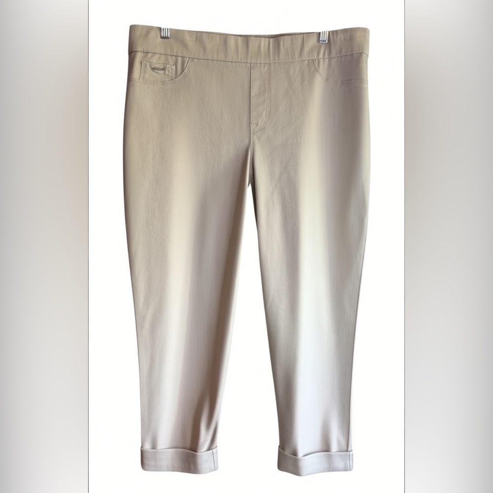 Nine West Jeans Heidi Pull-On Capri Pants Beige Cotton Stretch Size 16